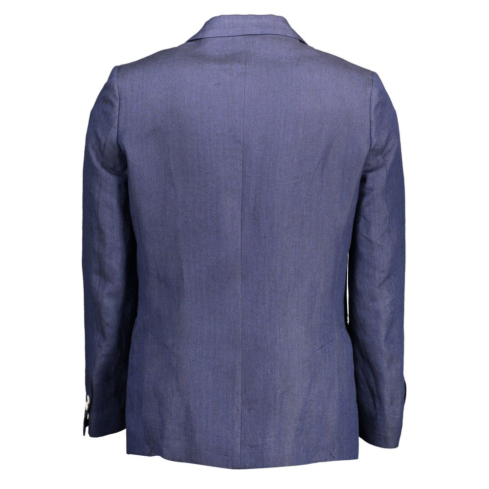 Back view of Gant Blue Linen Men Jacket showing tailored fit and premium fabric quality.