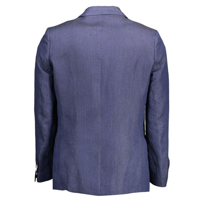 Back view of Gant Blue Linen Men Jacket showing tailored fit and premium fabric quality.