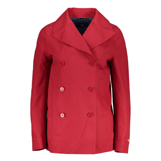 Gant Red Cotton Jackets & Coat: Sporty jacket with long sleeves, buttons, two pockets, and logo.