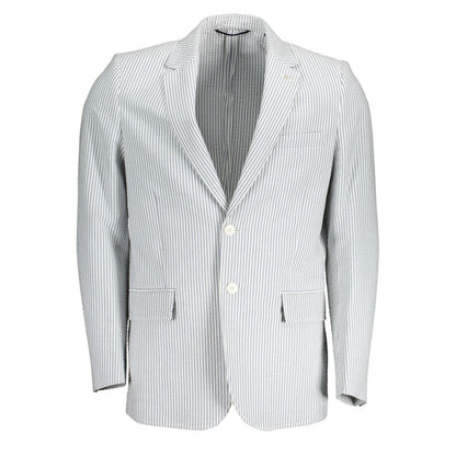 Gant White Cotton Men Jacket with 2-button closure, showcasing classic design and sophisticated silhouette.