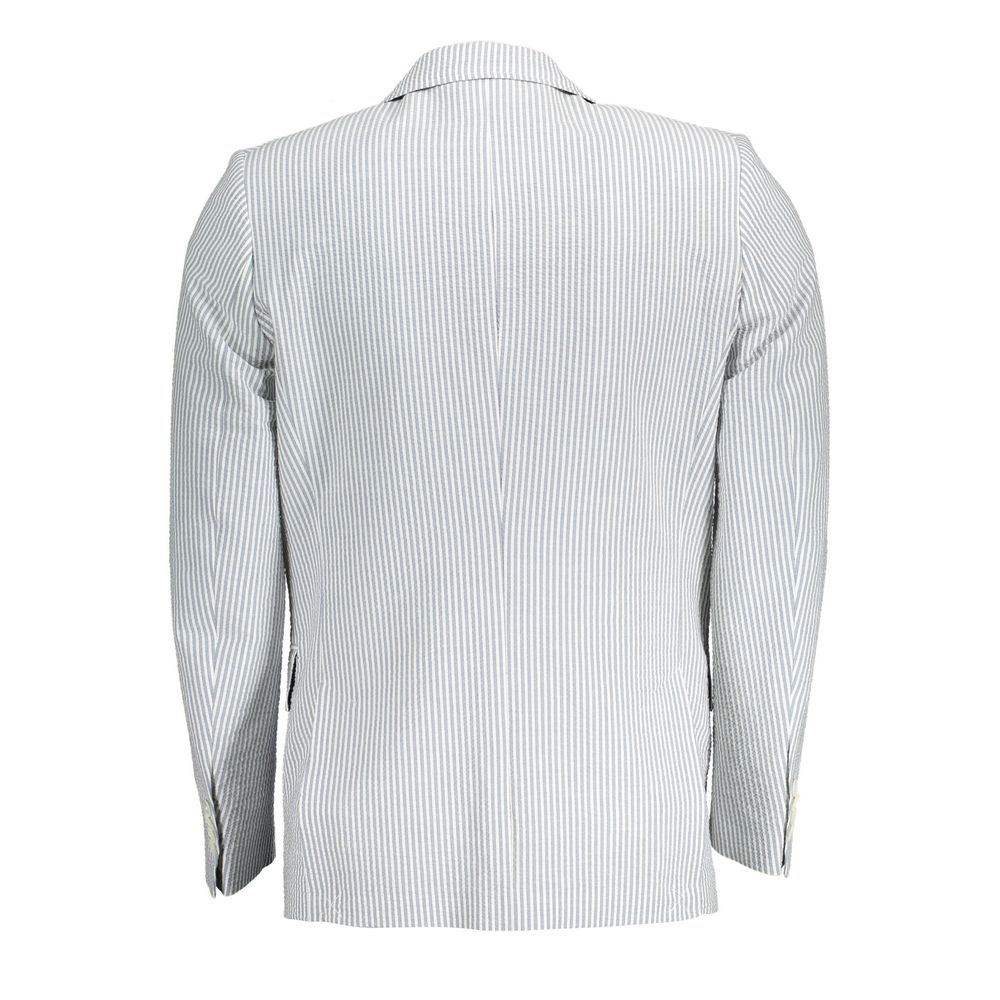 Back view of Gant White Cotton Men Jacket featuring classic design with 2-button closure and multiple pockets for stylish functionality.