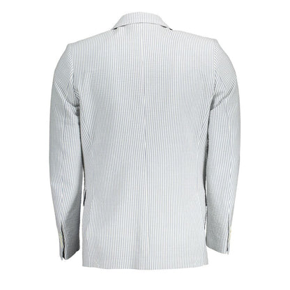 Back view of Gant White Cotton Men Jacket featuring classic design with 2-button closure and multiple pockets for stylish functionality.