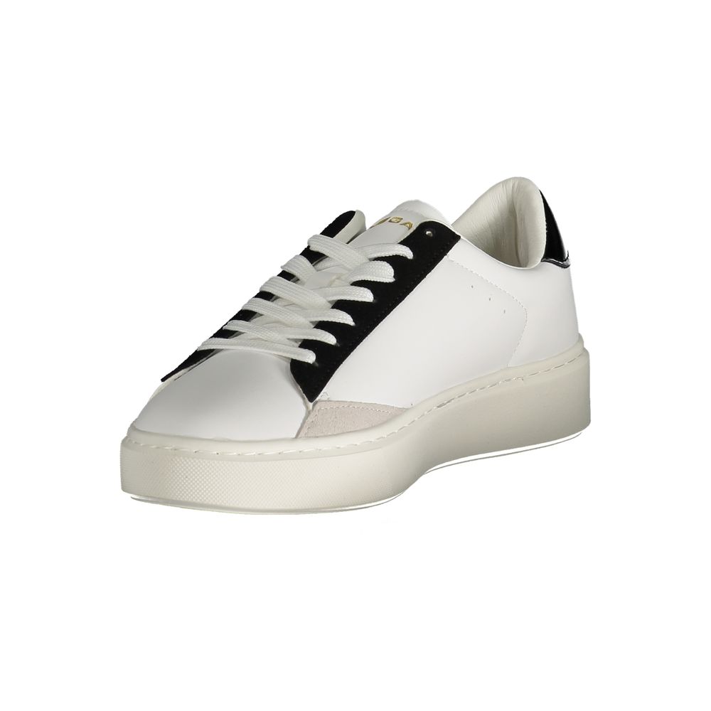 Gas White Polyester Women Sneaker with black details and logo print, showcasing sporty chic style and comfort.