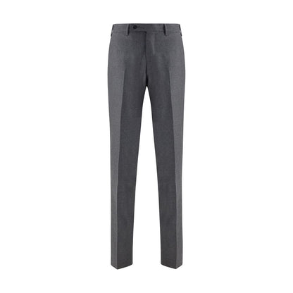 Germano Gray Fleece Wool Dress Pants with slim fit, front zipper, and button closure for formal wear.
