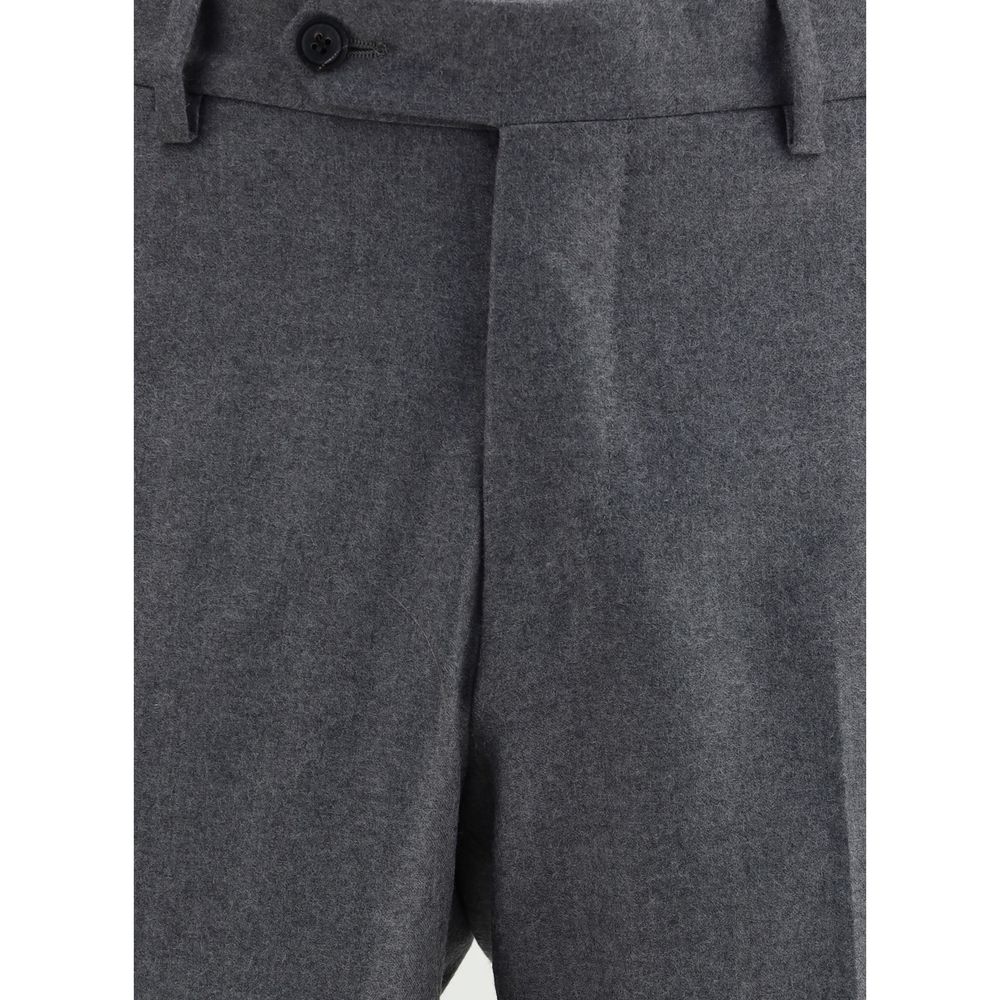 Close-up of Germano Gray Fleece Wool Dress Pants showcasing front zipper, button closure, and clean, formal design for AW25 season.