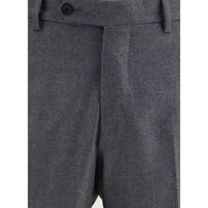 Close-up of Germano Gray Fleece Wool Dress Pants showcasing front zipper, button closure, and clean, formal design for AW25 season.