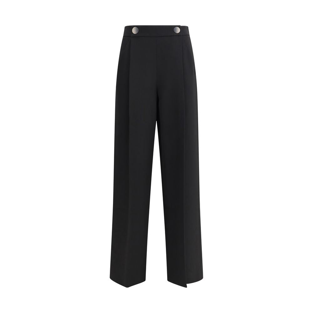 Giorgio Armani Black Silk Casual Pants with elegant pressed darts, distinctive buttons, and side zipper, ideal for sophisticated looks.