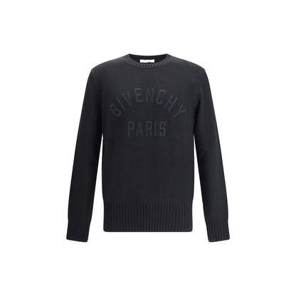 Givenchy Black Cotton Sweatshirt with embossed logo, ribbed crew neck, cuffs, and hem. Elegant and comfortable design for AW25 season.