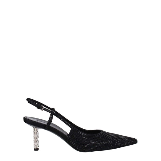 Givenchy Black Fabric High Heel Pumps with rhinestone, buckle closure, pointy toe, and mid heel, MPN BE402VE1W9001.