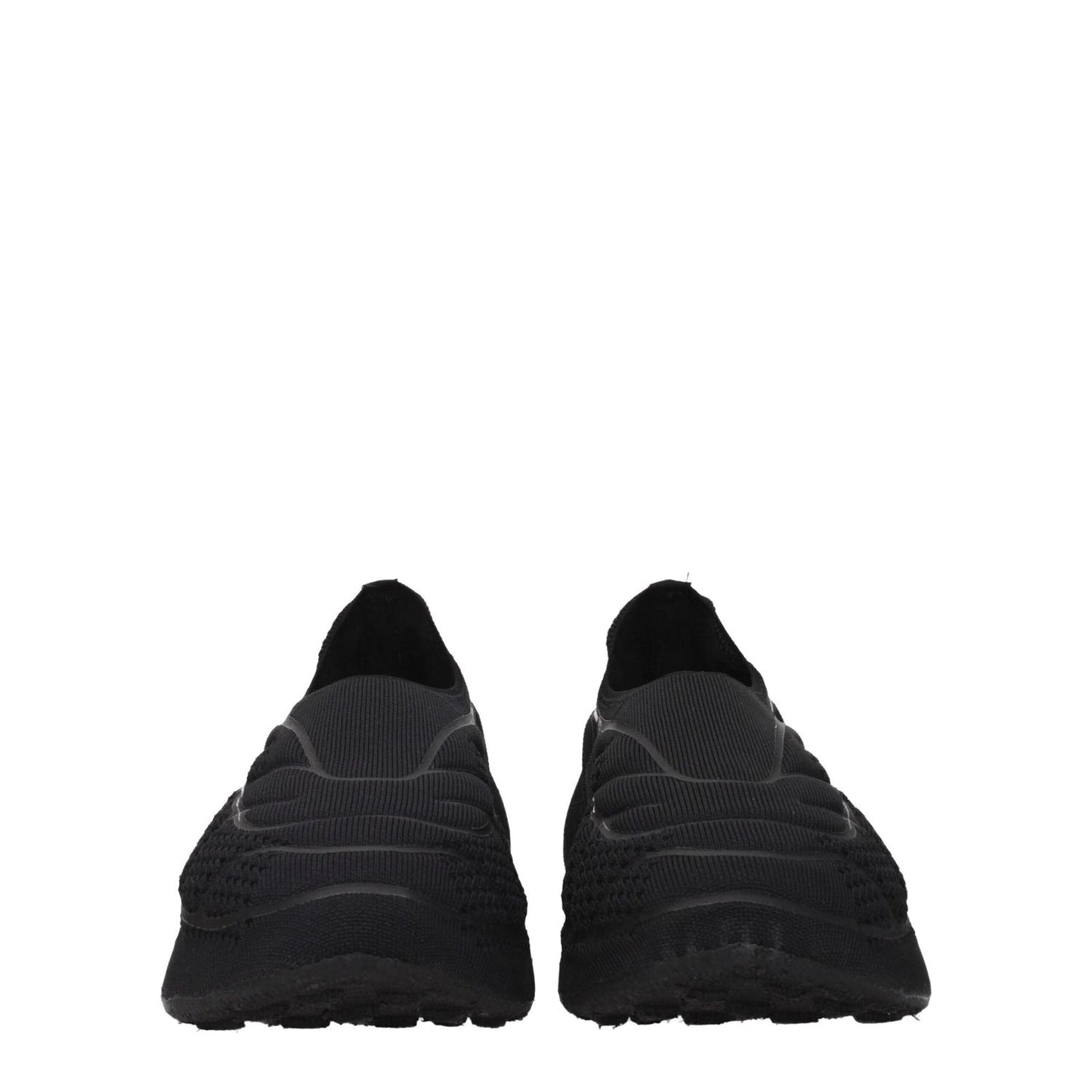 Front view of Givenchy Black Fabric Slip-On Loafers with side logo, round toe, mid heels, and 6 cm heel height.