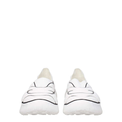 Givenchy White Fabric Low Top Sneakers with side logo and mid heels, round toe, displaying front view in white fabric material.