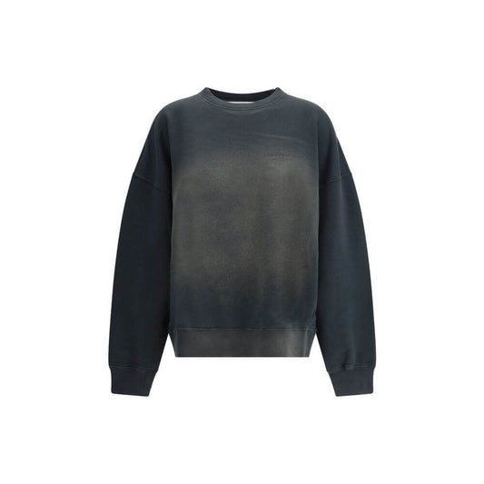 Golden Goose Black Cotton Sweatshirt with ribbed crew neck and cuffs, featuring an embroidered monogram and a vintage washed-out design.