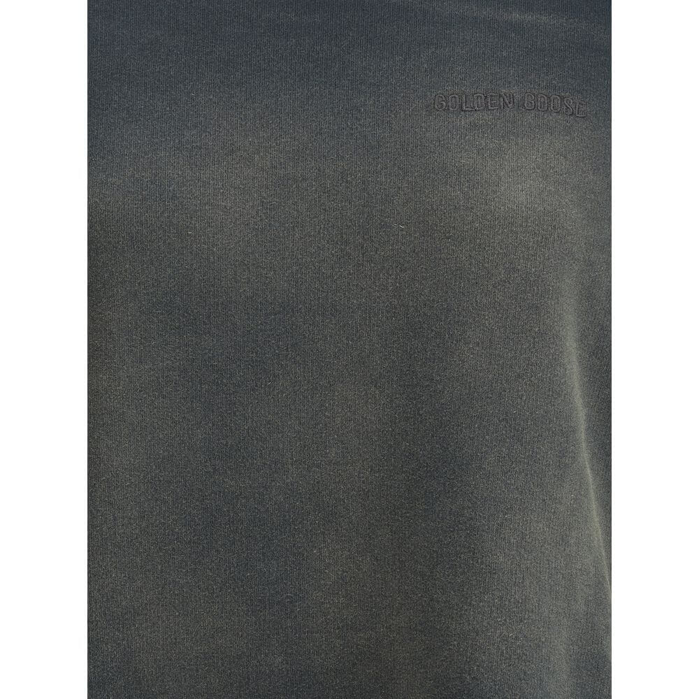 Golden Goose Black Cotton Sweatshirt with vintage washed-out effect, ribbed cuffs, crew neck, and iconic embroidered monogram detail.