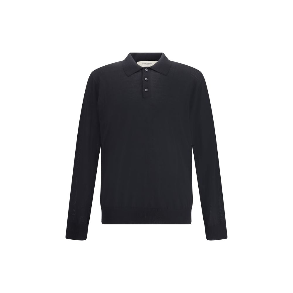 Golden Goose Black Fleece Wool Dress Shirt with classic collar and ribbed cuffs for casual elegance, AW25 season, 100% virgin wool.