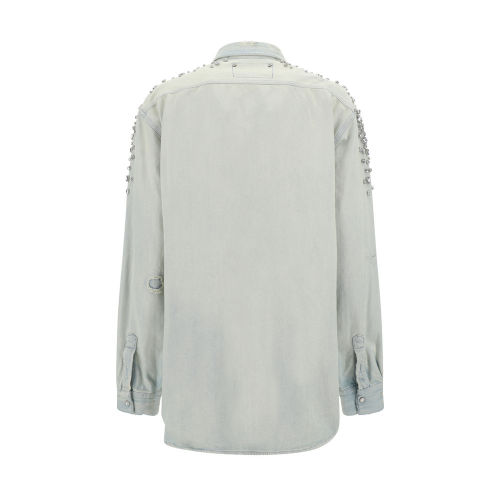 Golden Goose Blue Denim Shirt with beaded shoulders, back view, 100% cotton oversize fit blouse for AW25 season.