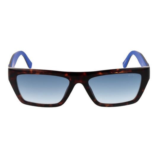 Alt Tag: Guess Brown Men Sunglass with full-rim gradient blue lenses, plastic frame, 100% UVA/UVB protection, rectangle style.