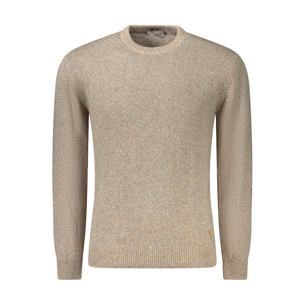 Guess Jeans Beige Cotton Men Sweater with long sleeves and crew neck.