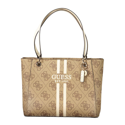 Guess Jeans Beige Polyethylene Women Handbag with iconic logo and dual handles