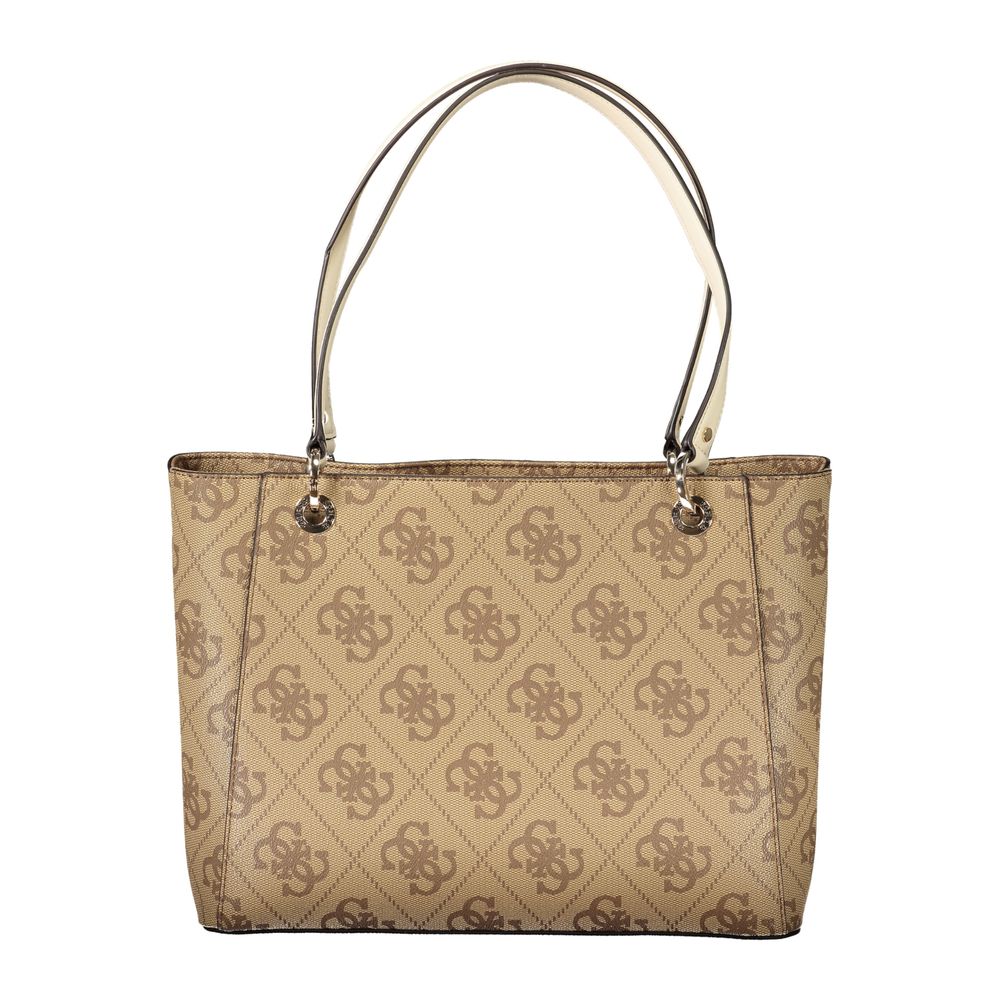Guess Jeans Beige Polyethylene Women Handbag with logo and dual handles, featuring chic design for stylish and functional use.