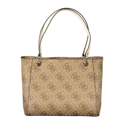 Guess Jeans Beige Polyethylene Women Handbag with logo and dual handles, featuring chic design for stylish and functional use.