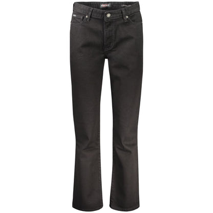 Guess Jeans Black Cotton Women's Jeans with five-pocket design and mid-rise straight fit.