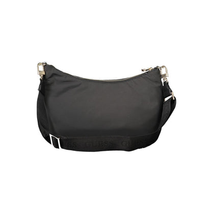 Guess Jeans Black Polyester Handbag with adjustable strap, eco-friendly design, internal pocket, and zip closure.