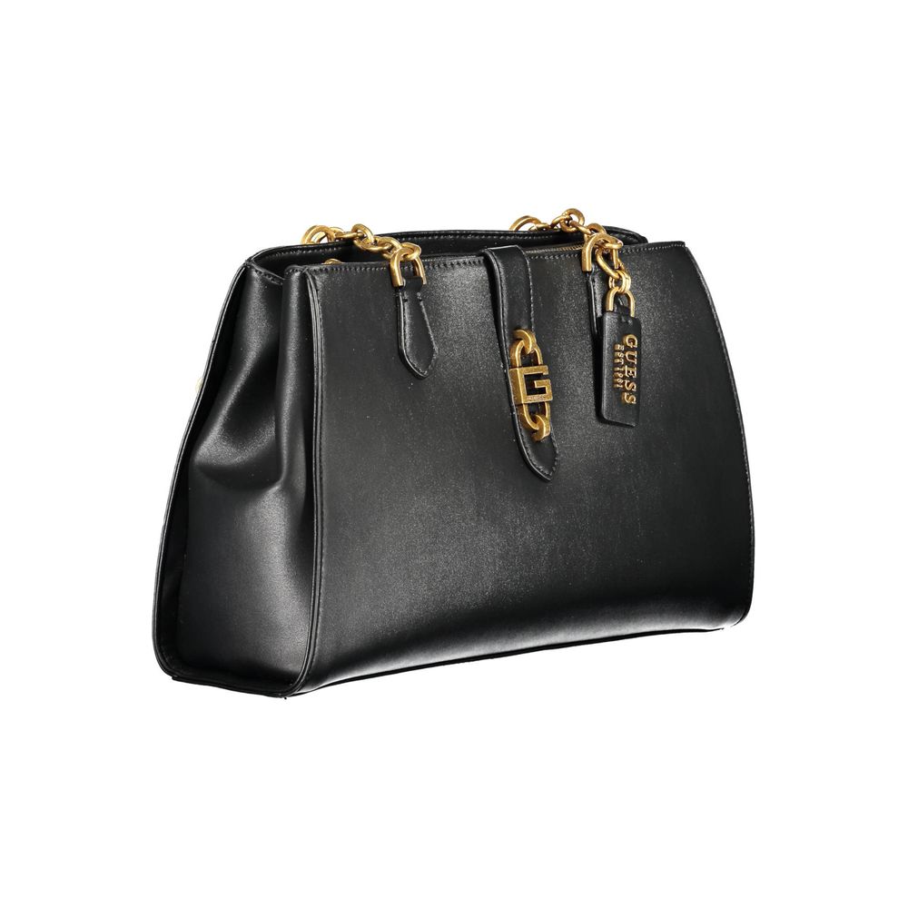 Guess Jeans Black Polyethylene Women Handbag with dual compartments and gold accents for a stylish look.