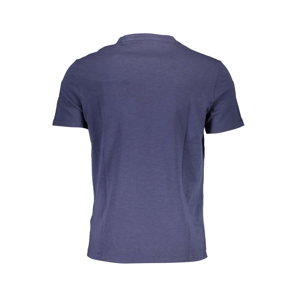 Back view of Guess Jeans Blue Cotton Men T-Shirt showcasing the premium organic cotton fabric and classic crew neck design.