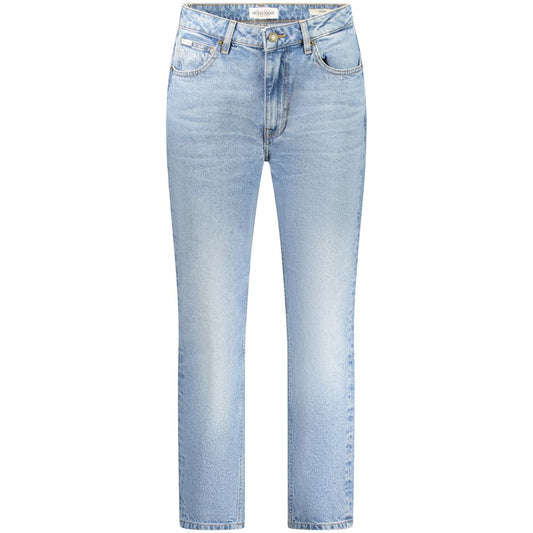 Guess Jeans Blue Cotton Women's Jean with washed effect, five pockets, and button-zip closure for a modern and flattering look.