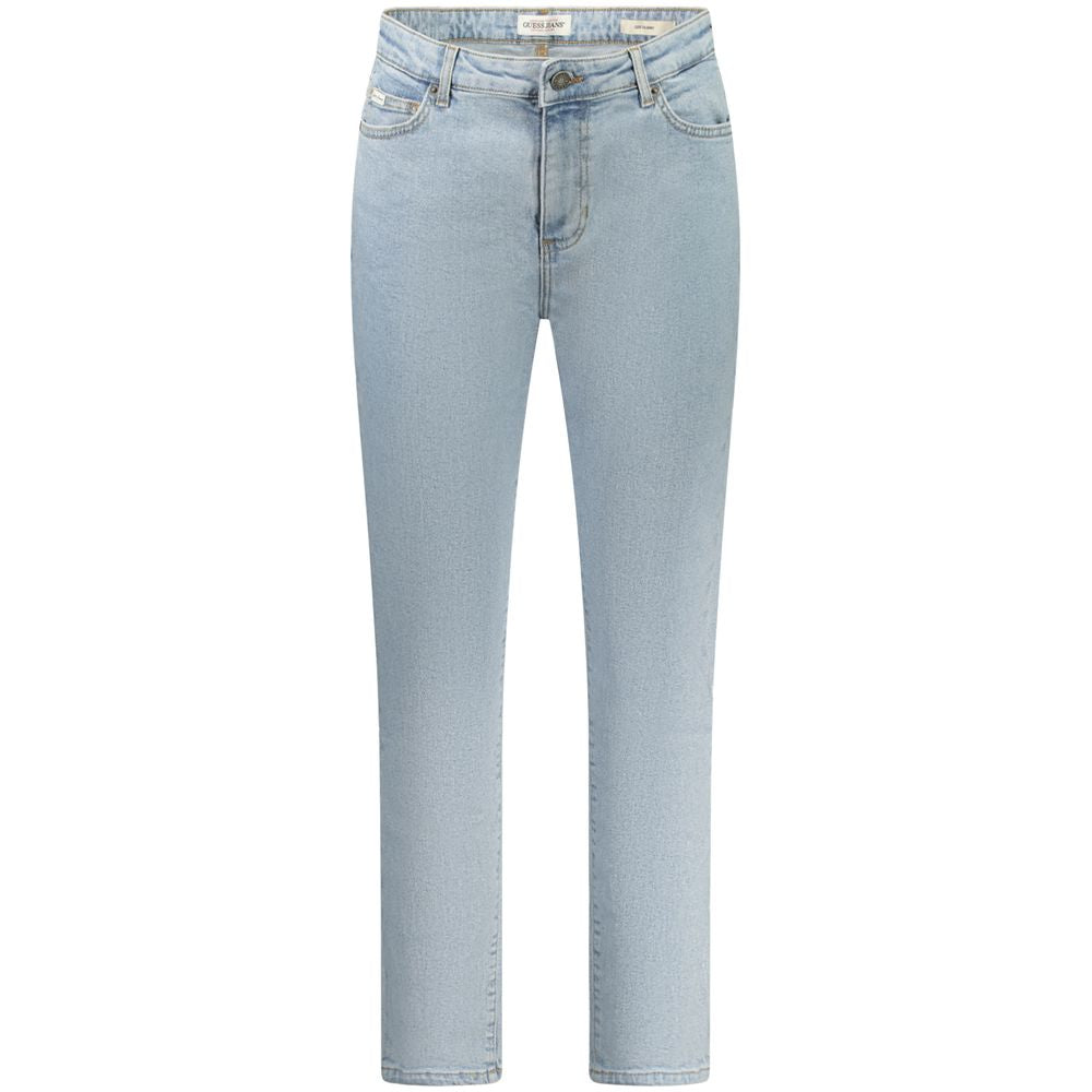 Guess Jeans Blue Cotton Women's Skinny Jean with washed aesthetic and five pockets, offering comfort and style in timeless blue.