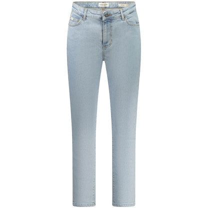 Guess Jeans Blue Cotton Women's Skinny Jean with washed aesthetic and five pockets, offering comfort and style in timeless blue.