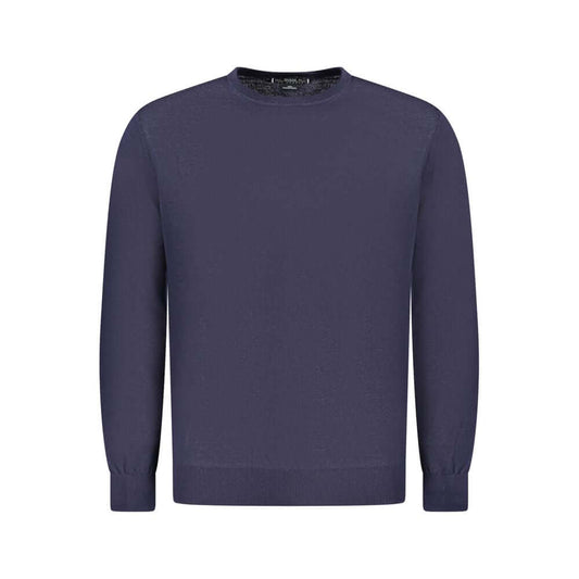 Guess Jeans Blue Wool Sweater with long sleeves and crew neck, featuring logo detailing.