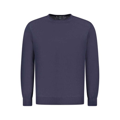 Guess Jeans Blue Wool Sweater, long-sleeved crew neck with logo detail ideal for fashion-forward individuals seeking style and comfort.
