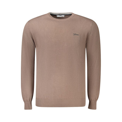 Guess Jeans Brown Cotton Men Sweater with crew neck and logo detailing, blending cotton, polyamide, and silk for comfort and style.