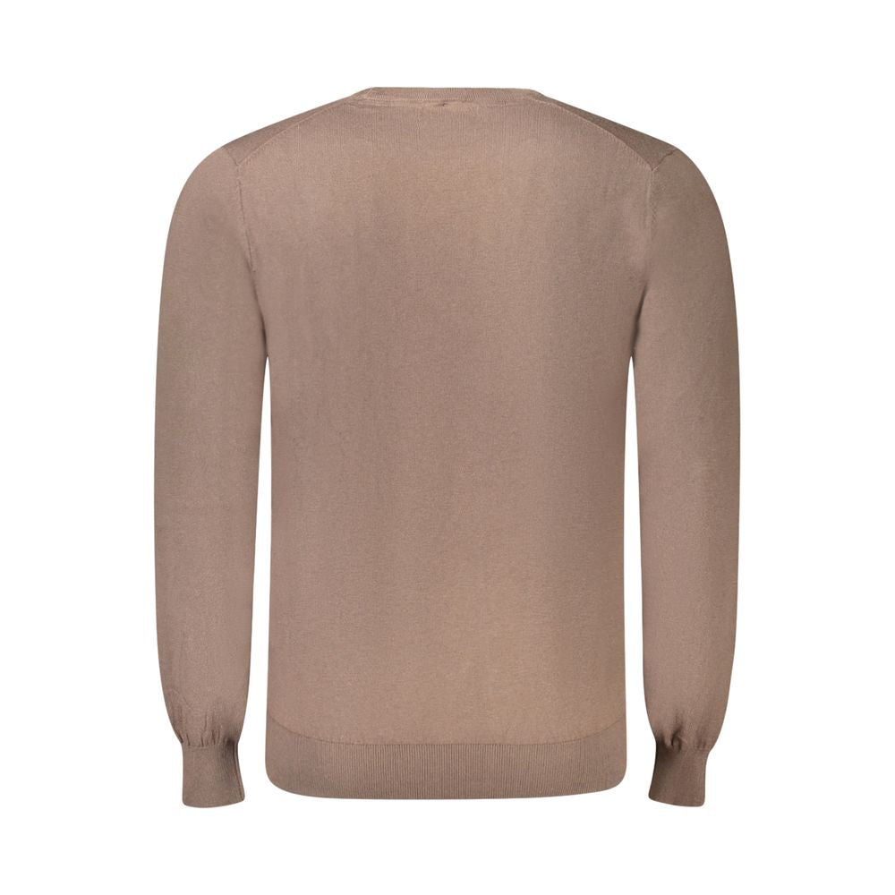 Back view of Guess Jeans Brown Cotton Men Sweater with classic design and crew neck, showcasing comfort and style for men.