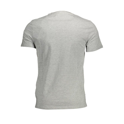 Back view of Guess Jeans Brown Organic Cotton Men T-Shirt showcasing slim-fit and short sleeves in gray color.