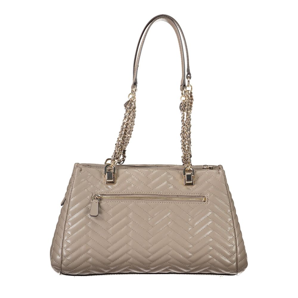 Guess Jeans Brown Polyethylene Women Handbag with chain straps and quilted exterior.