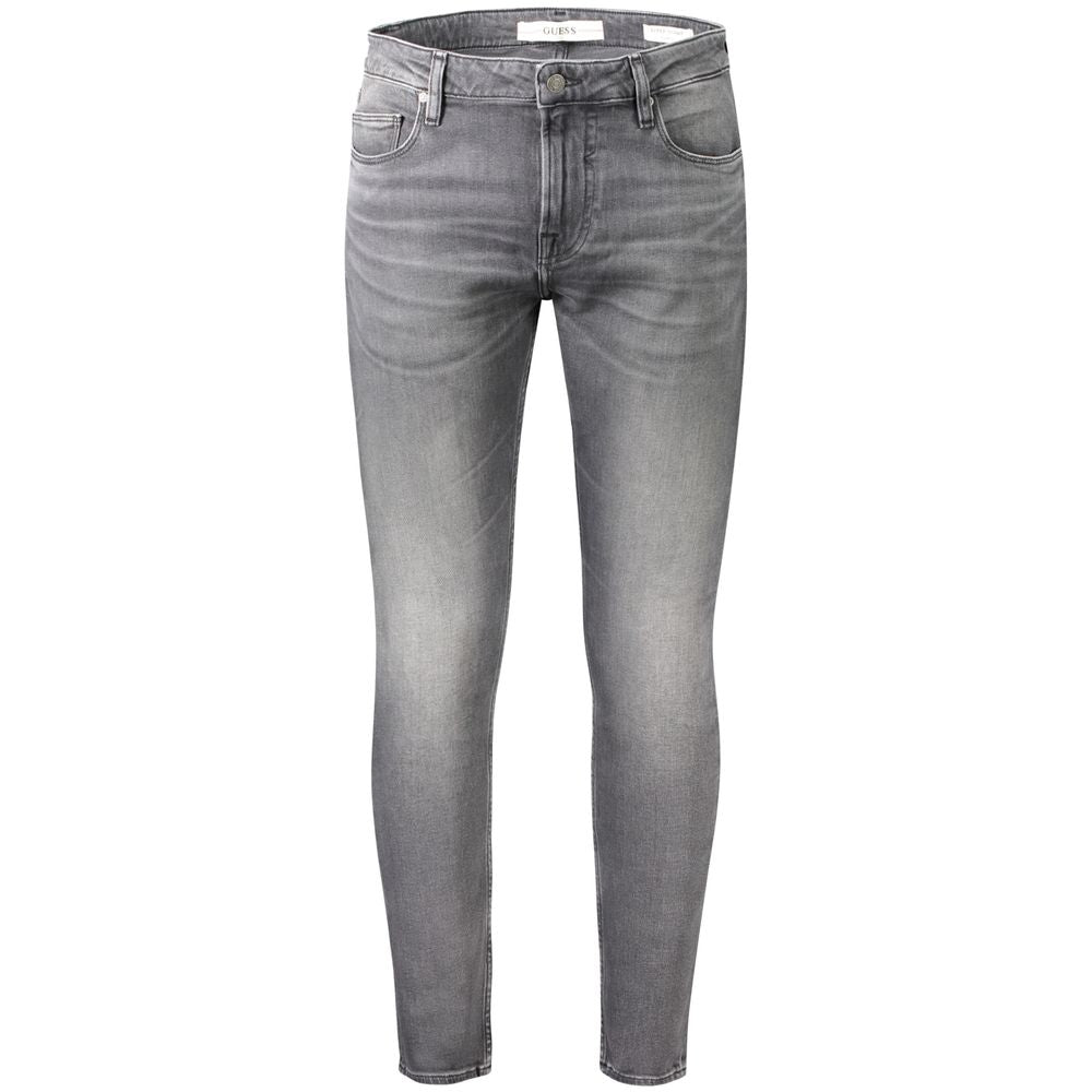Guess Jeans Gray Cotton Men Jeans - CHRIS SUPER SKINNY with five-pocket design, iconic logo, made from cotton and spandex blend.