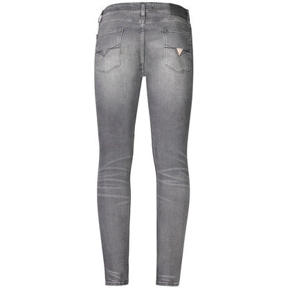 Back view of Guess Jeans Gray Cotton Men Jeans featuring classic five-pocket design and iconic logo for men.