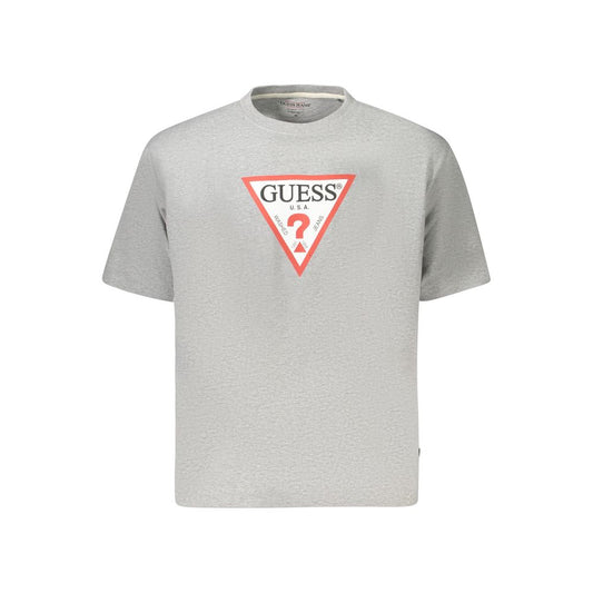 Guess Jeans Gray Cotton Women T-Shirt with bold logo on front, oversized fit, ideal for casual fashion, made from organic cotton.