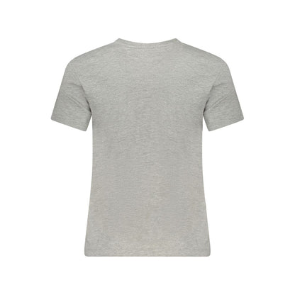 Back view of Guess Jeans Gray Organic Cotton Women Top showcasing short sleeves and eco-friendly design.