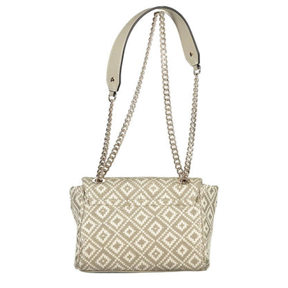 Guess Jeans Gray Polyethylene Handbag with diamond pattern, featuring chain shoulder strap, internal pocket, and snap closure.
