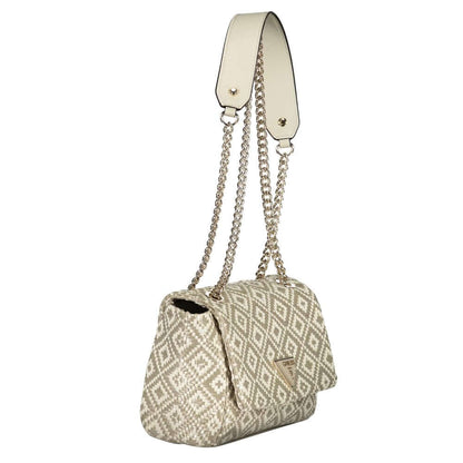 Guess Jeans Gray Polyethylene Handbag with chain shoulder strap and snap closure, featuring a textured design and protective feet.