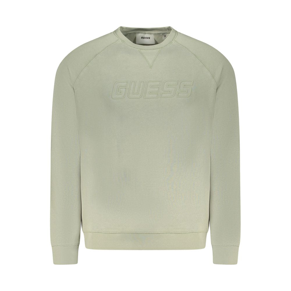 Guess Jeans Green Cotton Men Sweater with iconic logo, urban chic crewneck sweatshirt in vibrant green, epitome of style and comfort