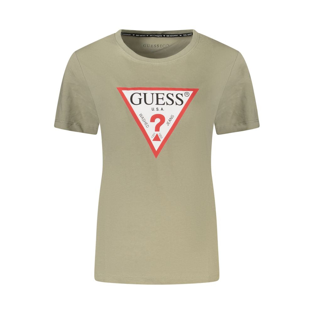 Guess Jeans Green Cotton Women T-Shirt with iconic logo and crew neck design