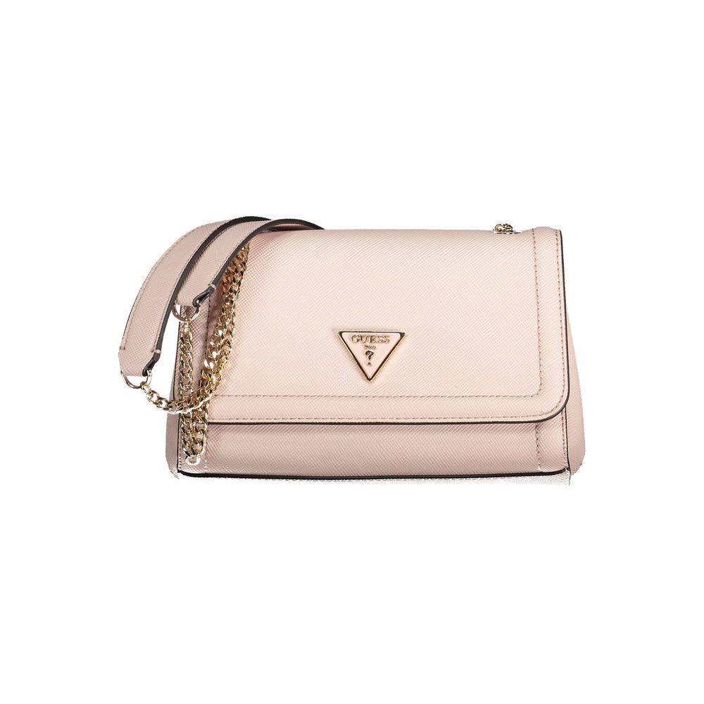 Guess Jeans Pink Polyethylene Handbag with chain shoulder handles and logo.