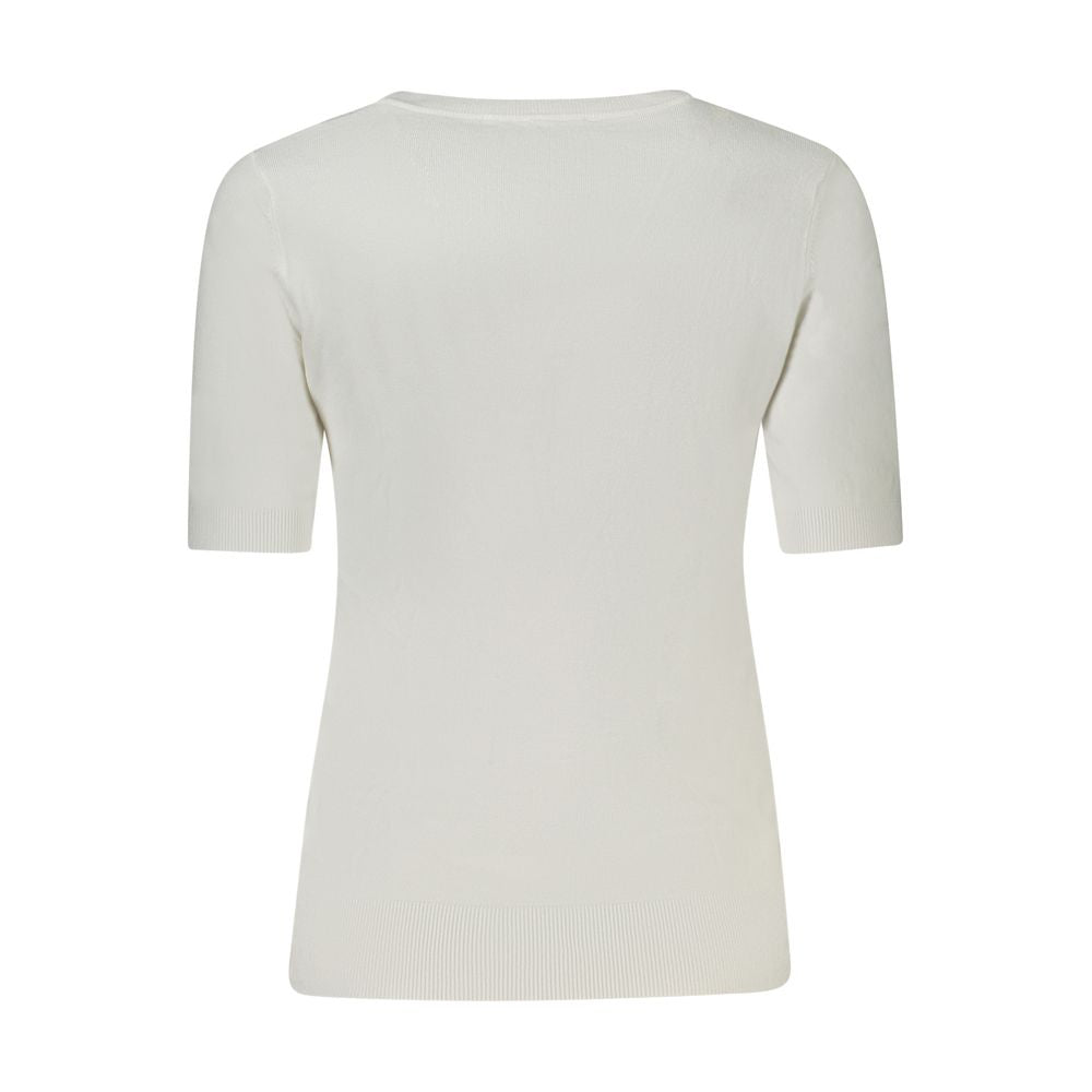 Back view of Guess Jeans White Viscose Women Sweater with short sleeves and elegant design.