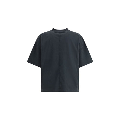 Back view of Haikure Black Cotton T-Shirt with ribbed crew neck and dropped shoulders, showcasing its oversized, relaxed fit and minimalist design.