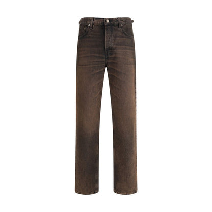 Haikure Brown Cotton Relaxed Fit Jeans with button closure and five-pocket design, perfect for casual or formal wear, AW25.