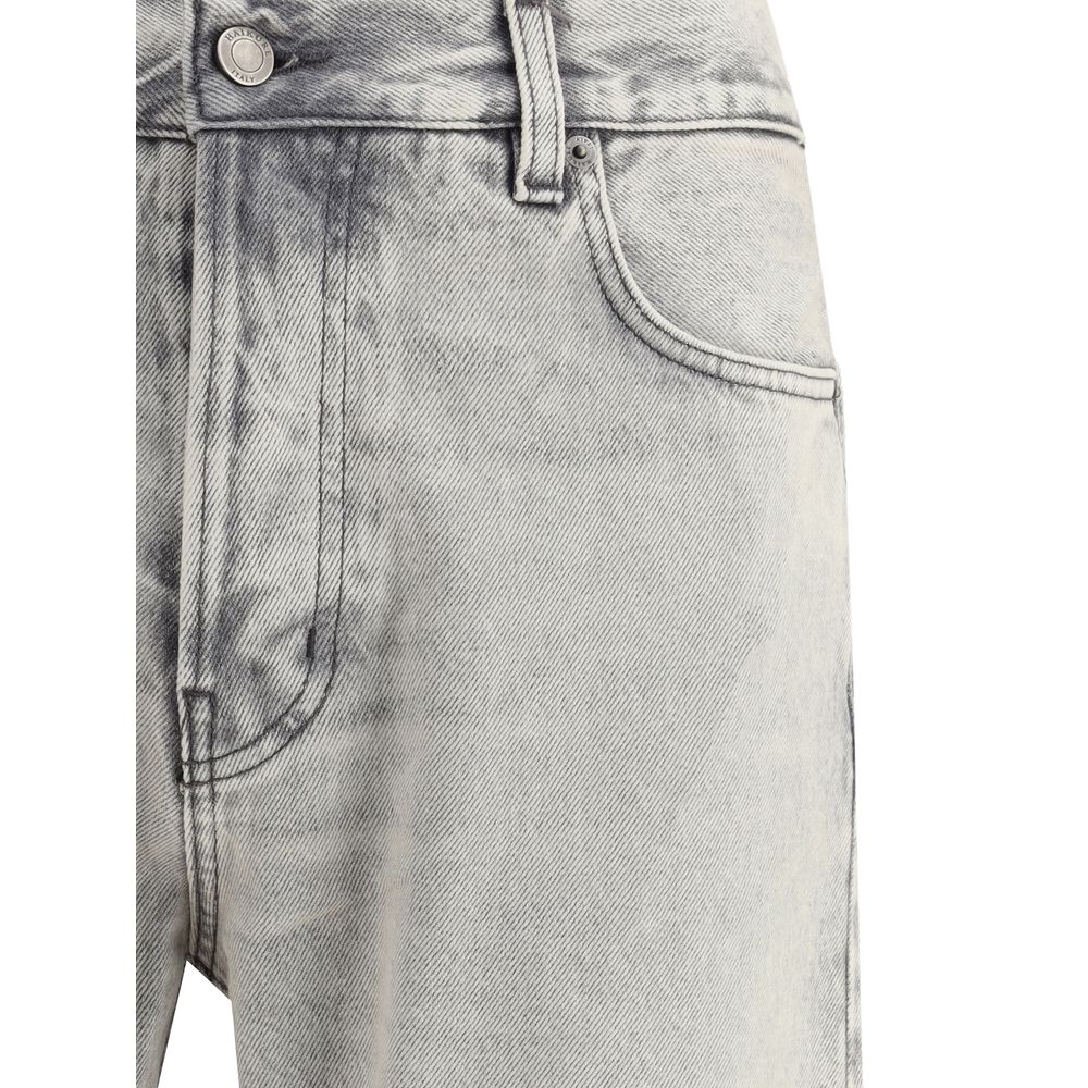 Close-up of Haikure Light Blue Cotton Straight-Leg Jeans highlighting five-pocket design and button closure.